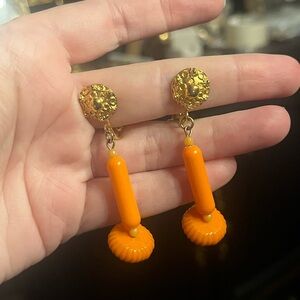 Vintage Unique Gold Tone Orange Dangle Earrings by Hobe